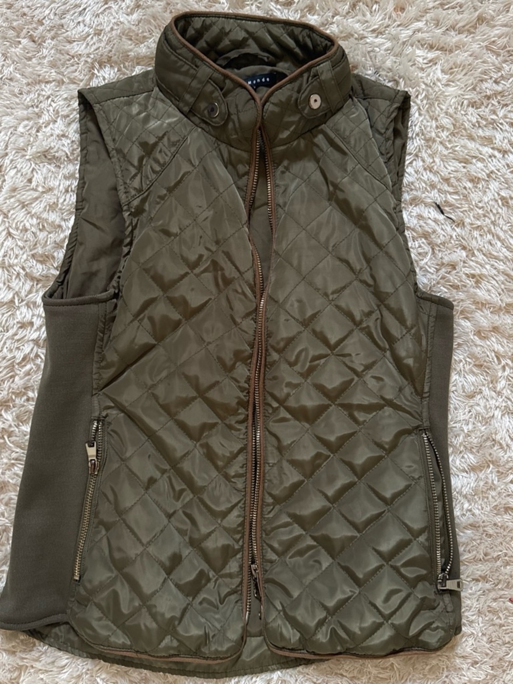 Haute Monde Quilted Olive Vest with High Collar